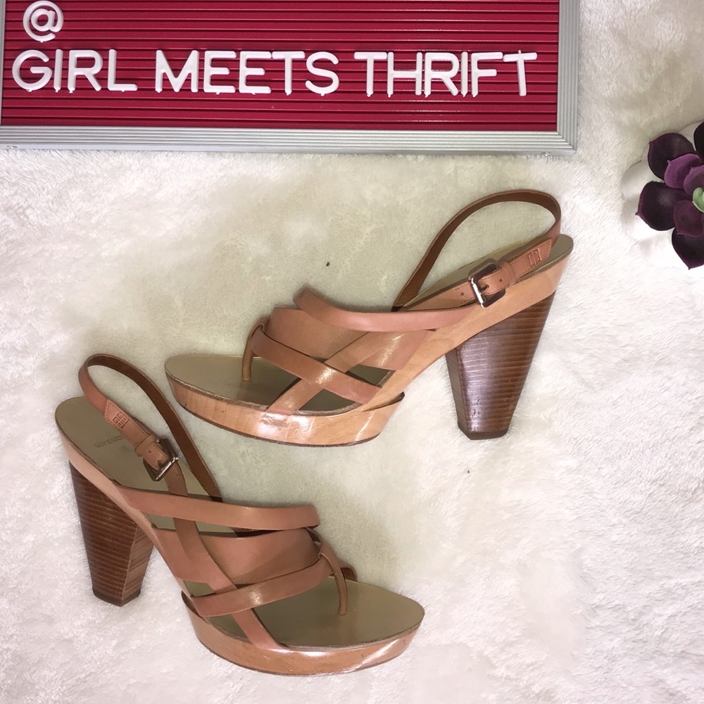 GIVENCHY Leather Strap Platform Wooden Sandal 39